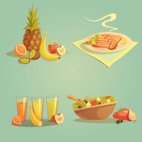 Hälsosam mat och dryck tecknad set vektor