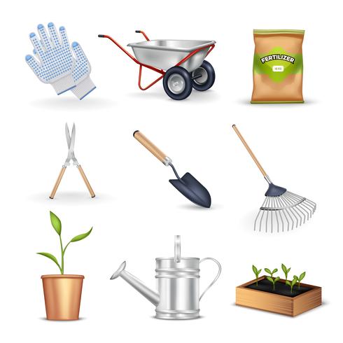 Gardening Dekorativa ikoner Set vektor