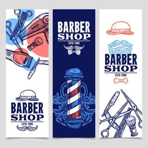 Barber Shop 3 Vertikala Banderoller Set vektor