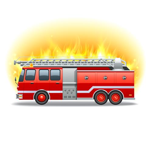 Feuerwehrauto im Feuer vektor