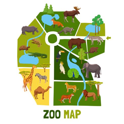 Cartoon-Zoo-Karte mit Tieren vektor