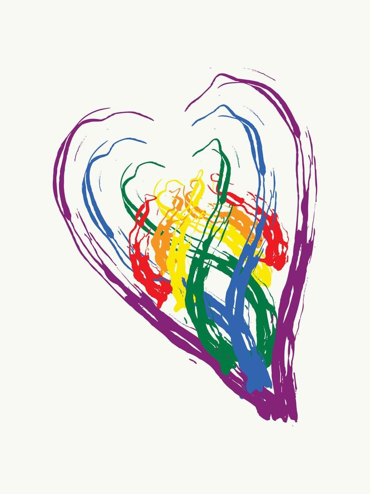 mehrfarbiges Herz Liebe Feier Hochzeit Geburtstag Grunge Hintergrund Valentinstag. LGBT-Farben. vektor