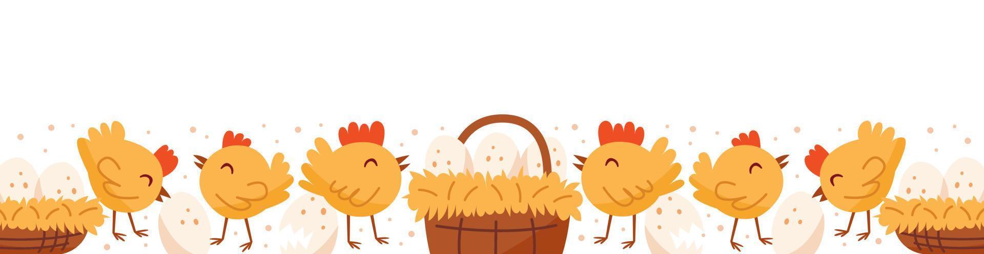 kyckling kyckling ägg bo set husdjur gård bygd liv eko livsmedelsproduktion påsk semester vektor gräns designelement