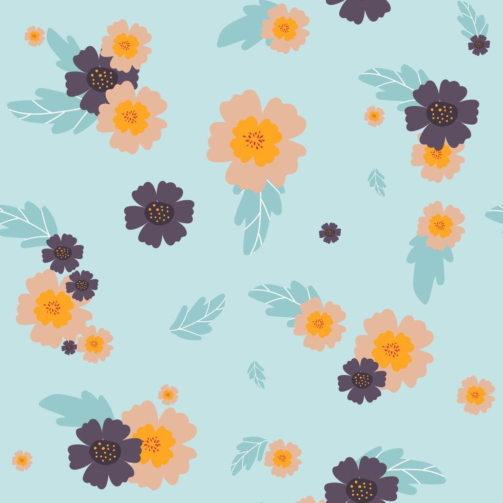 süßes Muster in Blume. nahtloses Muster. farbenfrohe Blumen. Blauer Hintergrund. floraler Hintergrund. Elegant die Vorlage für Modedrucke. vektor