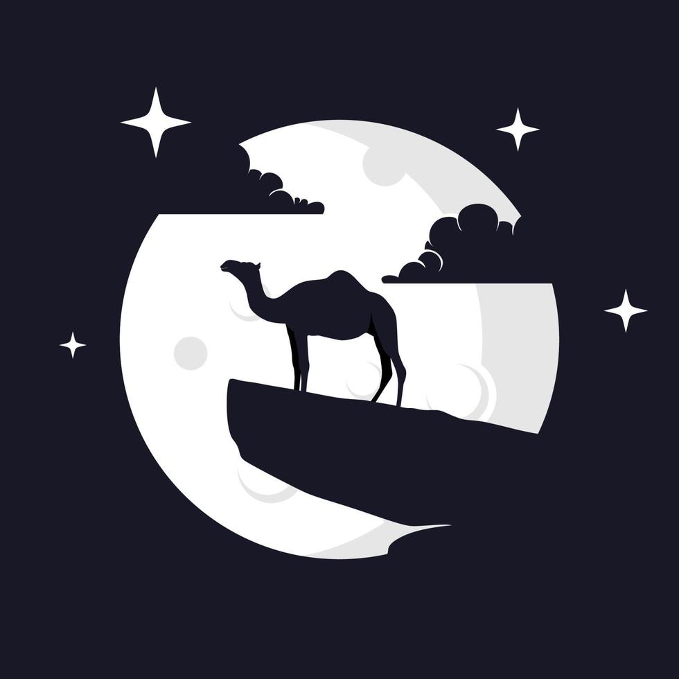 illustration vektorgrafik av kamel med månen bakgrund. perfekt att använda till t-shirt eller event vektor