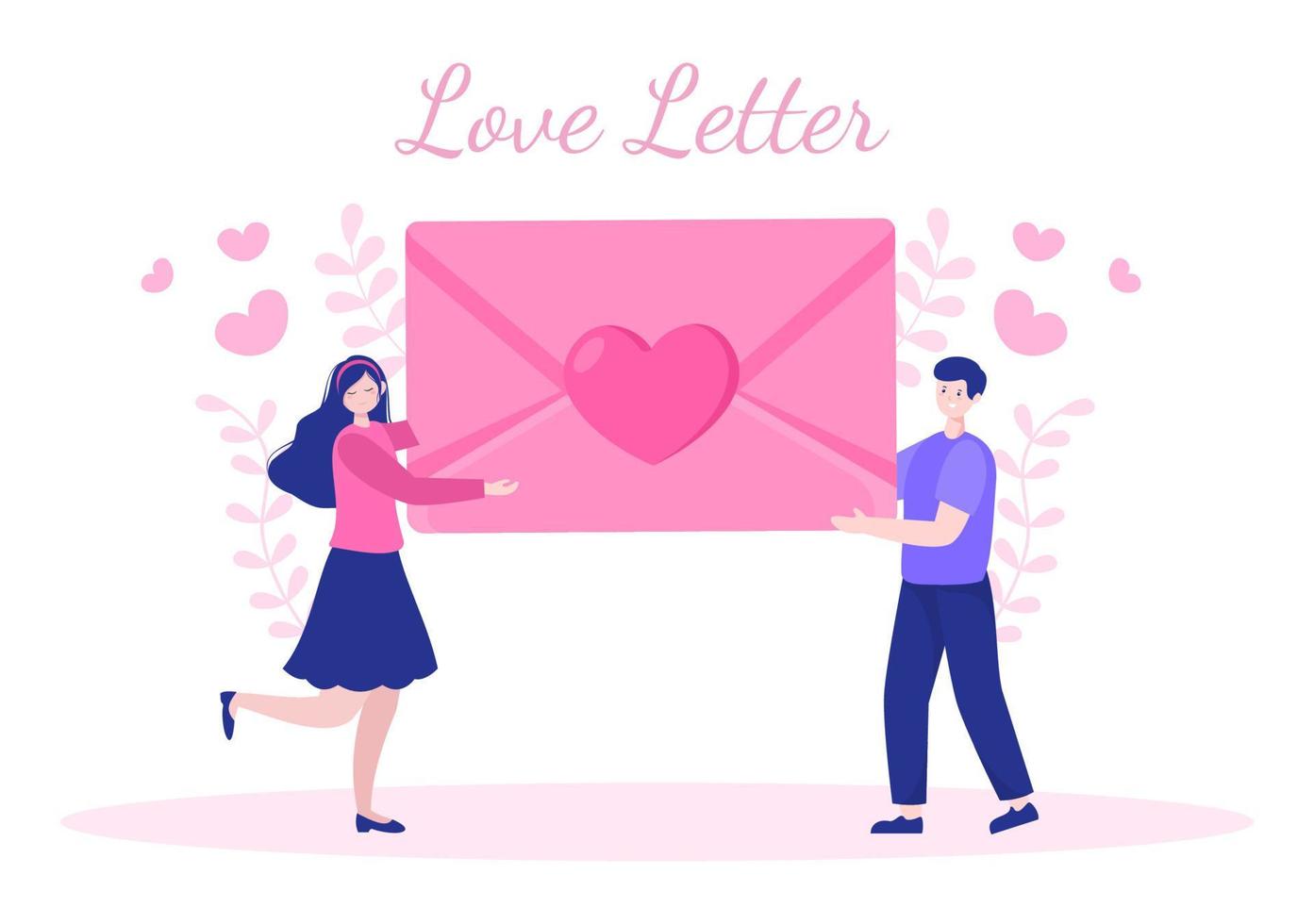 kärleksbrev bakgrund platt illustration för meddelanden om kärlek broderskap eller vänskap i rosa färg vanligtvis ges på alla hjärtans dag i ett kuvert eller gratulationskort vektor