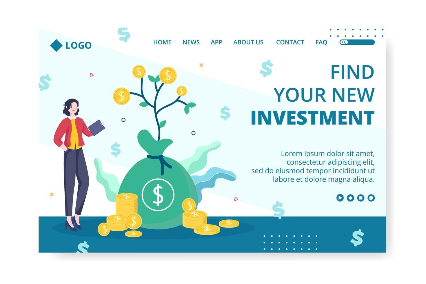 Business Investment Landing Page Template flaches Design Illustration editierbar von quadratischem Hintergrund geeignet für Social Media, Grußkarten und Web-Internet-Anzeigen vektor