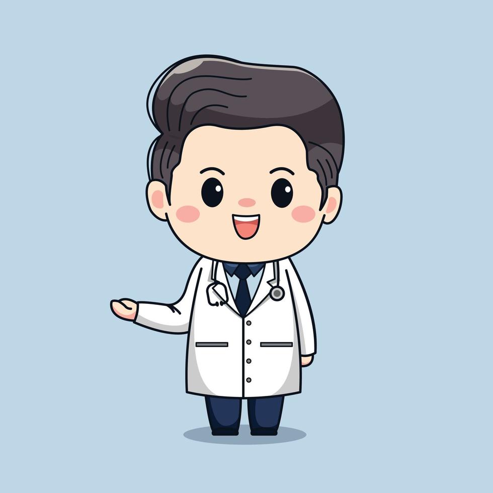 Illustration des niedlichen männlichen Arztes mit Stethoskop kawaii Vektor-Cartoon-Charakter-Design vektor