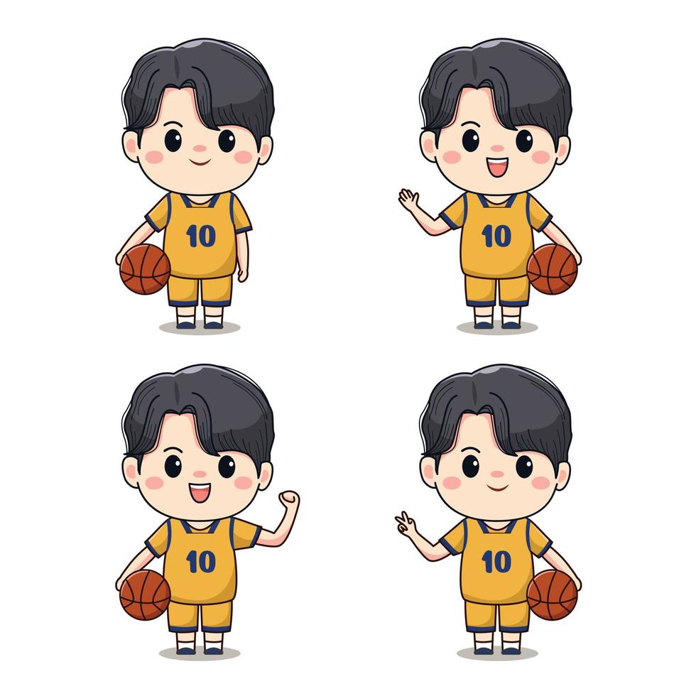 Illustration eines netten spielenden Basketballs. Kawaii-Charakterdesign. vektor