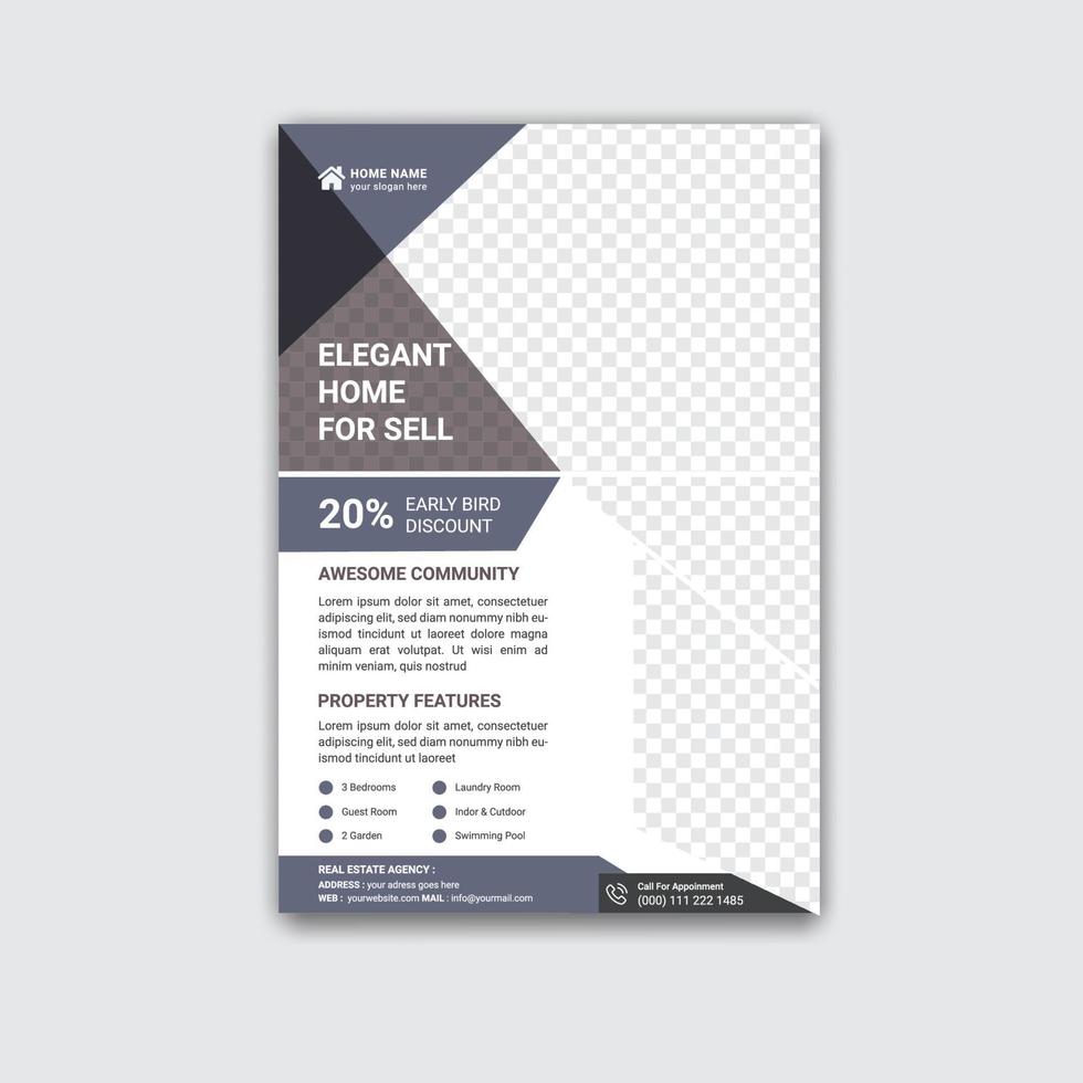 elegant hem till salu flyer designmall vektor