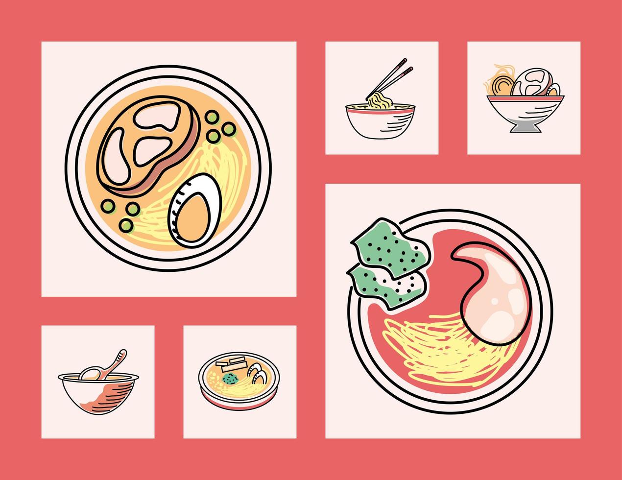 ikoner asiatisk mat vektor