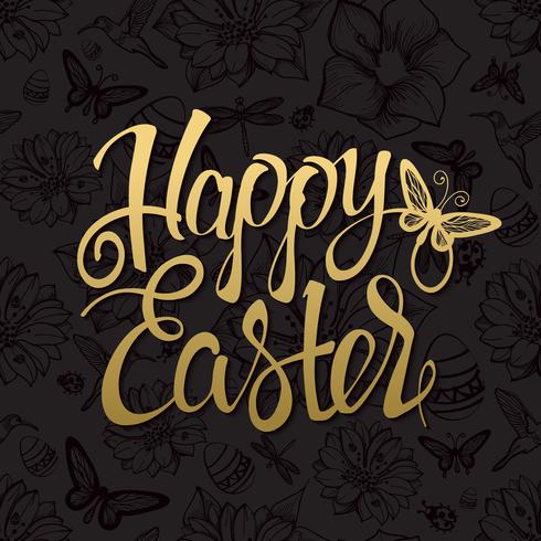 Glückliches Ostern-Goldzeichen, Symbol, Logo auf schwarzem Hintergrund. vektor