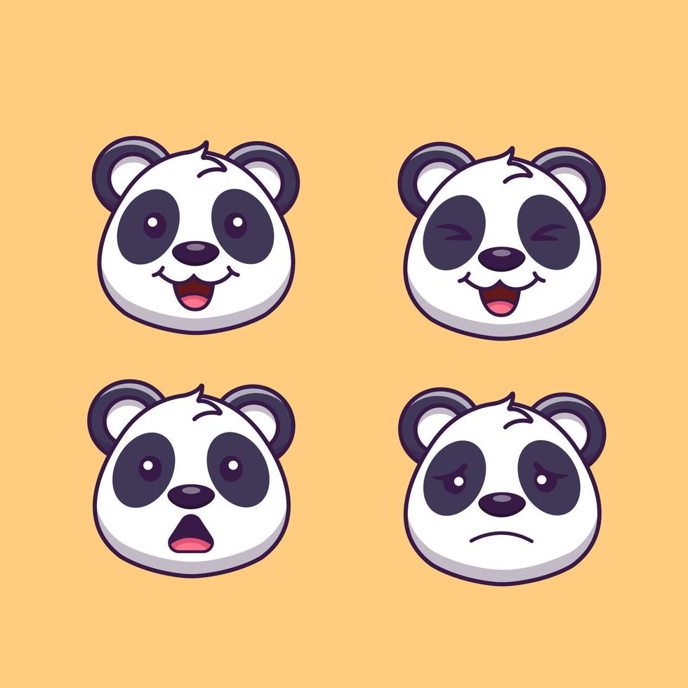 uppsättning söta panda ansikten. vektor illustration