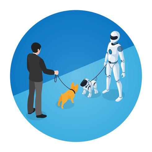 Hundebesitzer und inländischer Roboter mit Roboterhund vektor