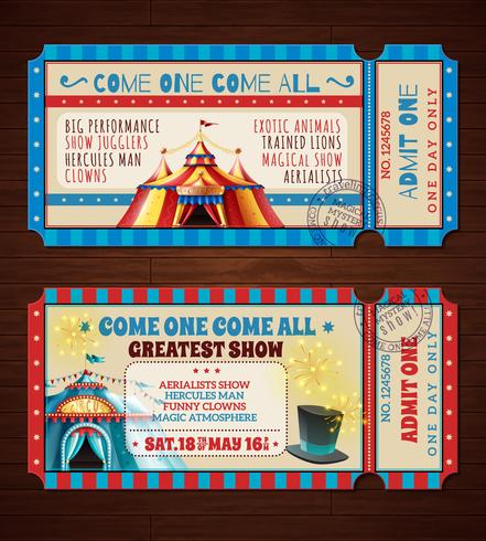 Circus Retro Tickets Banner gesetzt vektor