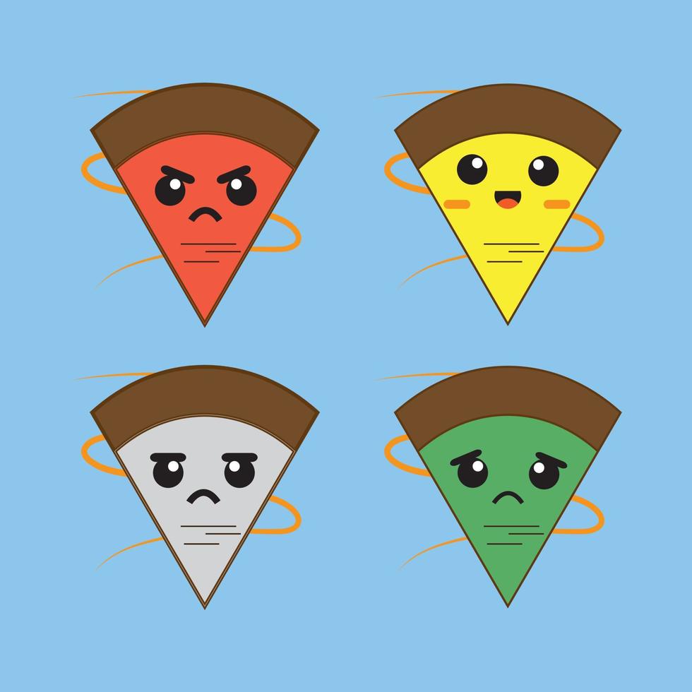 set söt pizza illustration form karaktär med många uttryck vektor