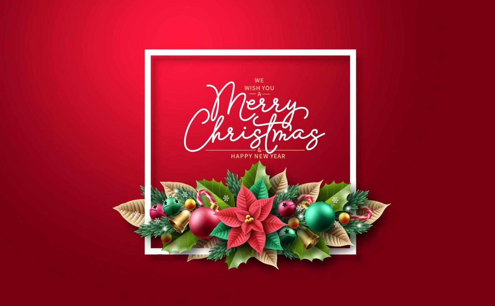 god jul hälsning text vektor bakgrund. jul bakgrundsdesign med xmas garland prydnadselement för julkort dekoration. vektor illustration.