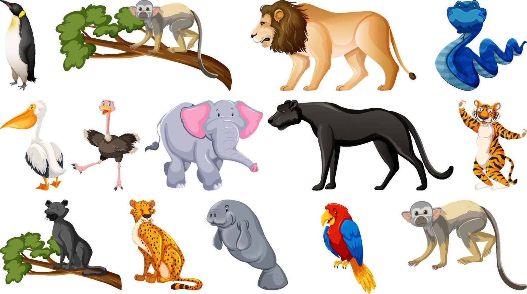 uppsättning av olika vilda djur seriefigurer vektor