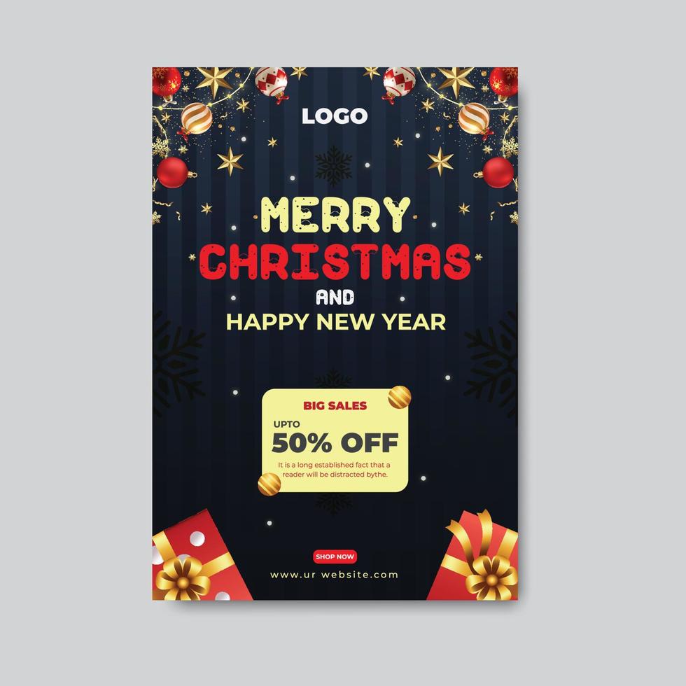 Frohe Weihnachten und ein glückliches neues Jahr Party Flyer oder Poster Design-Vorlage vektor