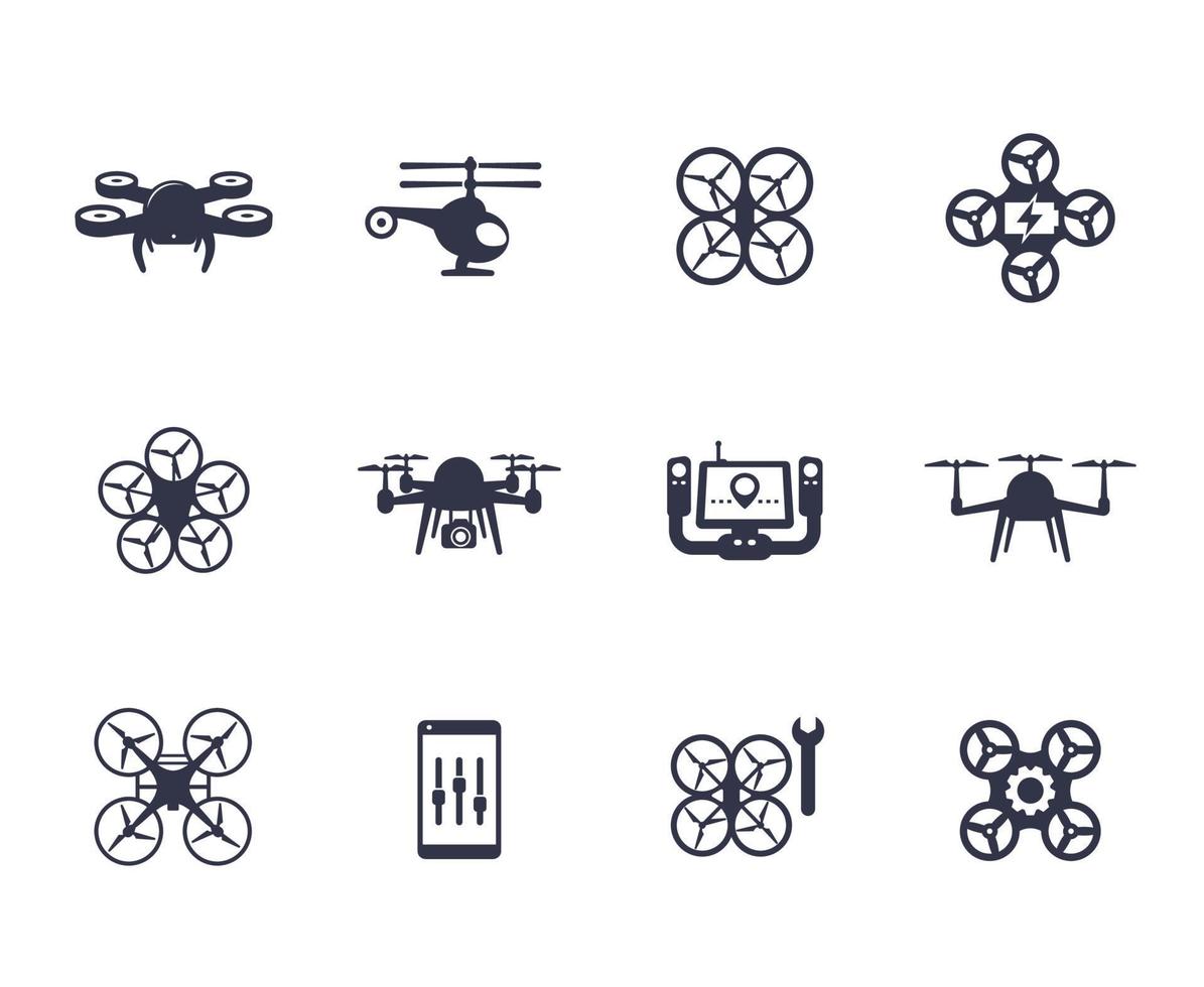Drohnen, Quadrocopter-Symbole auf Weiß vektor