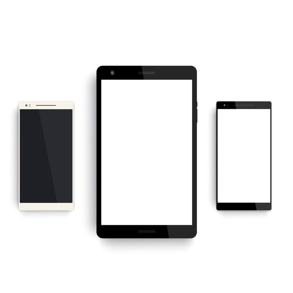 surfplatta och smartphones mockup på vitt vektor