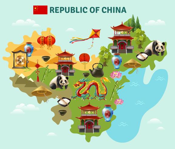 Kina Travel Sightseeing Map Poster vektor