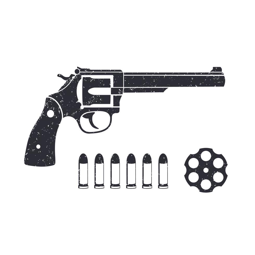 alter Revolver, Pistole, Revolverzylinder, Patrone, Kugeln, Pistole einzeln auf Weiß, Vektorillustration vektor