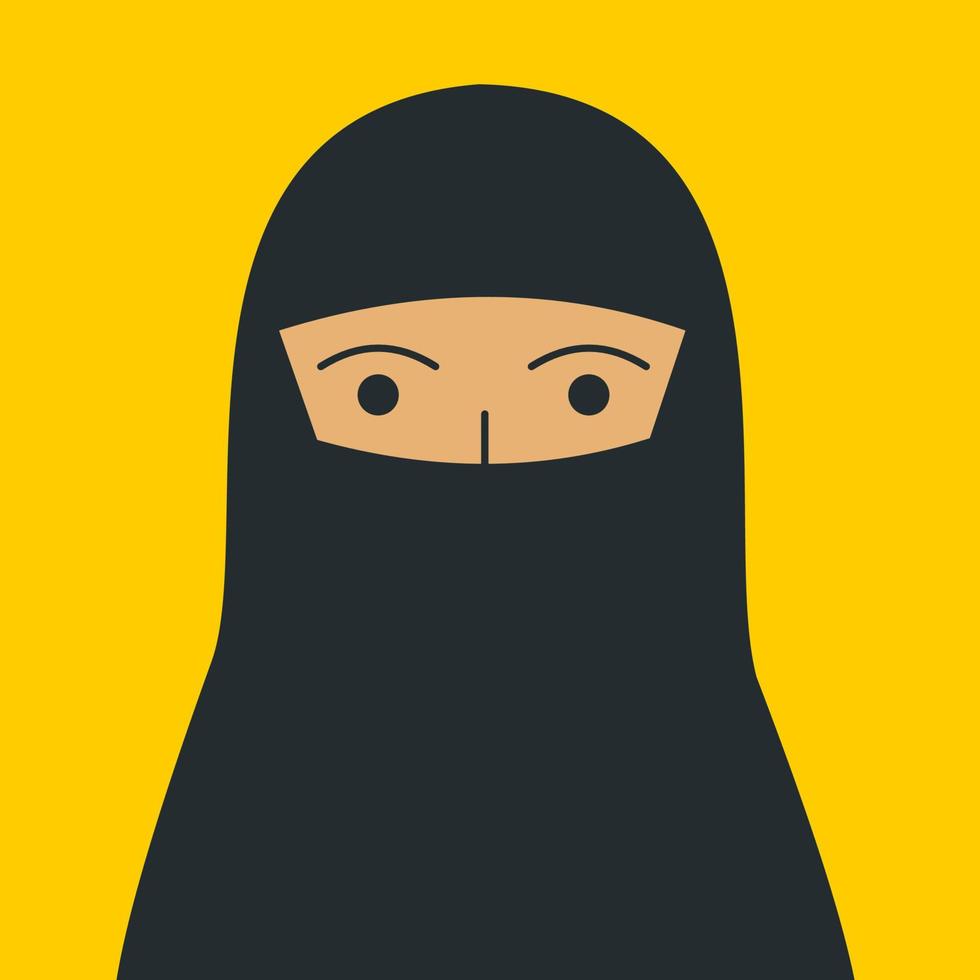 muslimisches frauenporträt in flacher farbe. junges Mädchen arabische ethnische Zugehörigkeit Gesicht Avatar. Zeichen für Web, Videospiel, Konto, Vektorsymbol. vektor