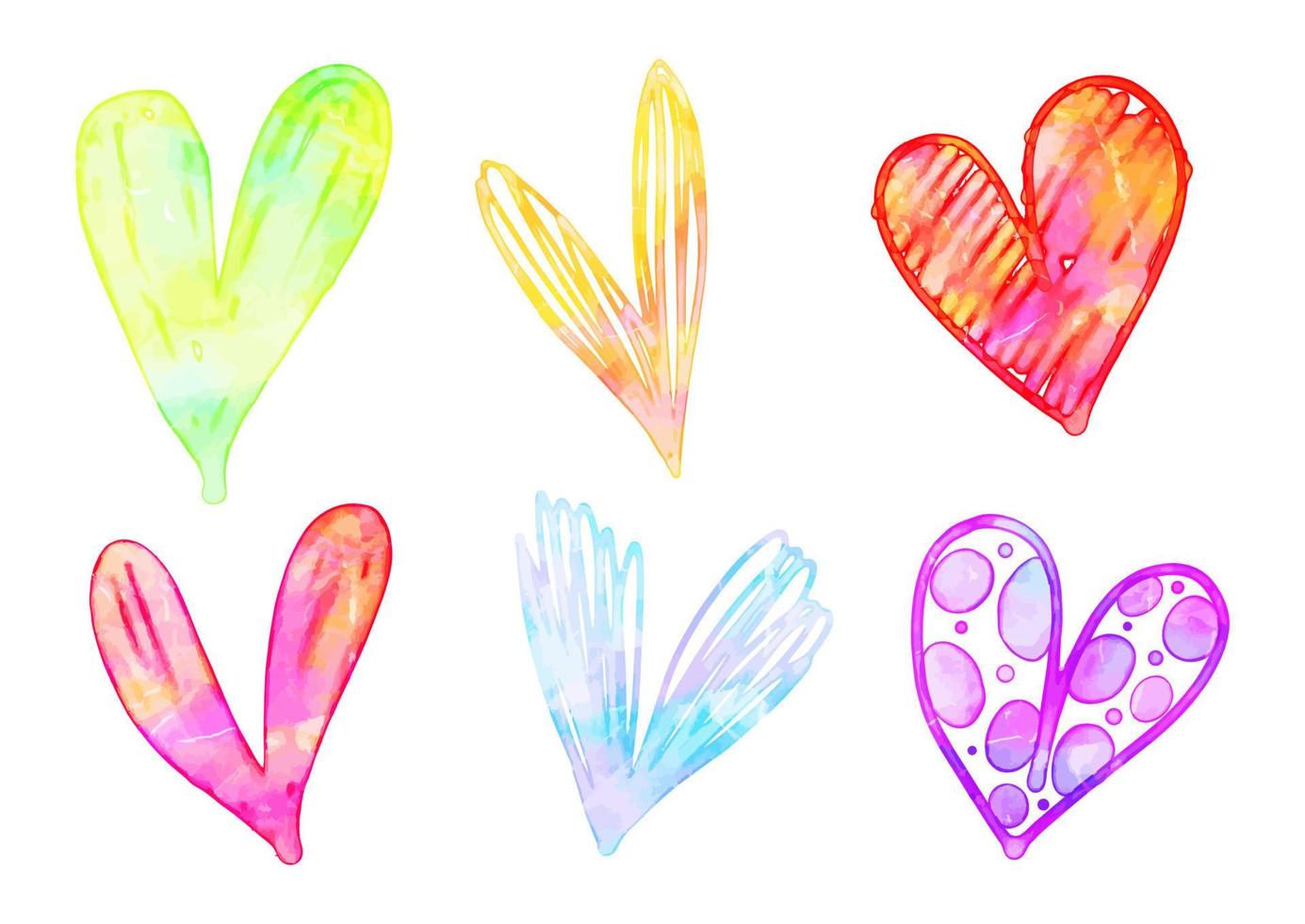 doodle akvarell kärlek hjärta former vektor