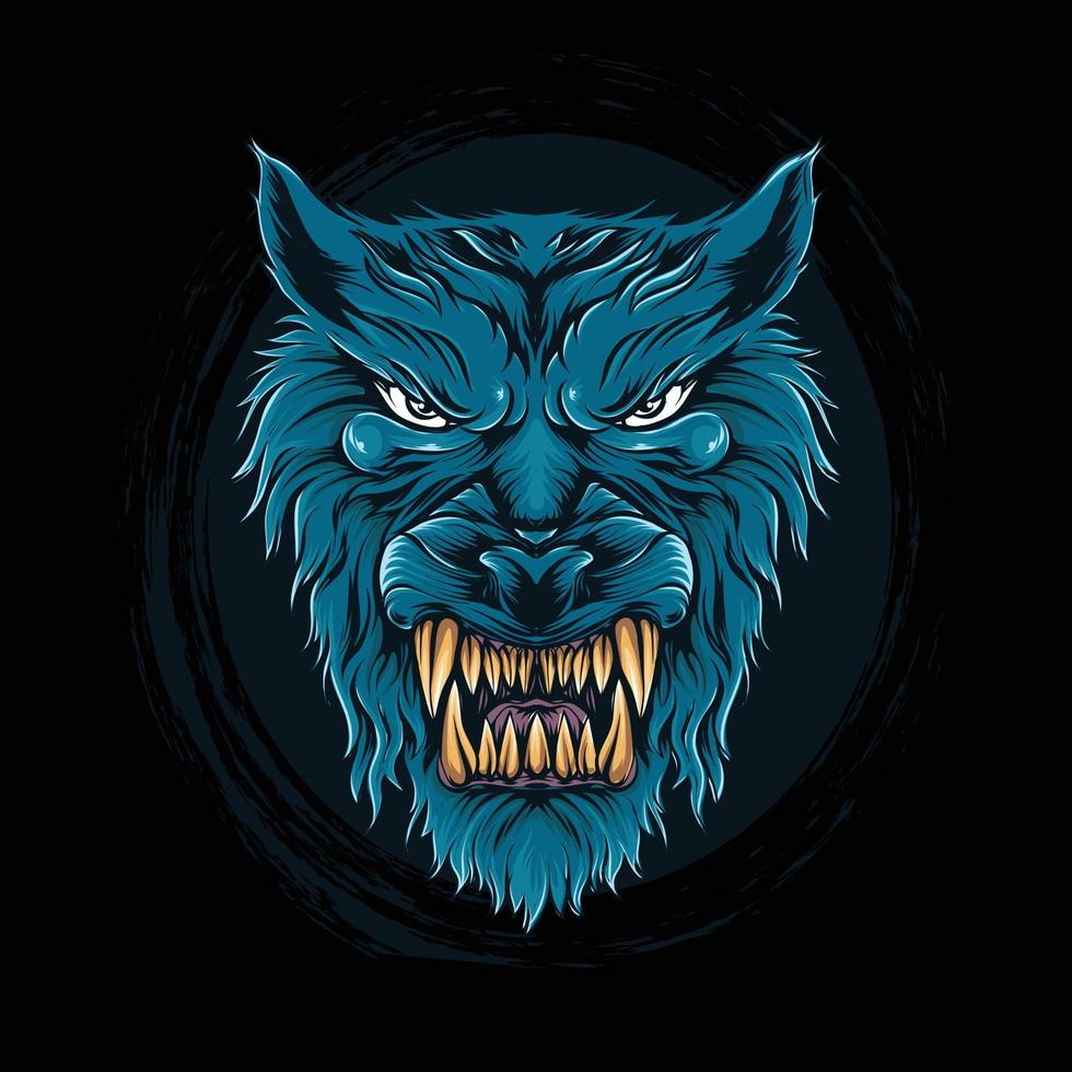 coole blaue Wolfskopfillustration für T-Shirt-Design und Druck vektor