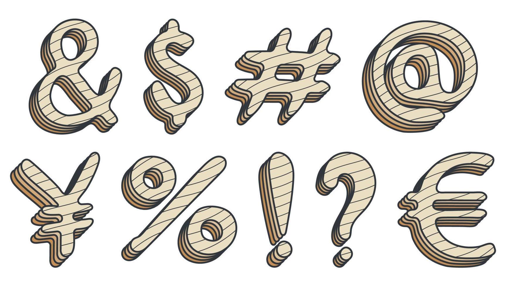 zusätzliche Tastatursymbole im Cartoon-Stil. und kaufmännisches Und-Zeichen, Dollar, Raute, Zahl, Yen, Euro, Prozent, Ausrufezeichen und Fragezeichen. isolierter Vektor auf weißem Hintergrund