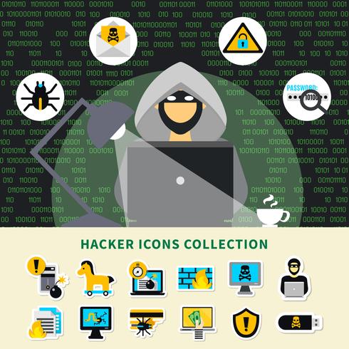 hacker aktivitet ikoner samling vektor