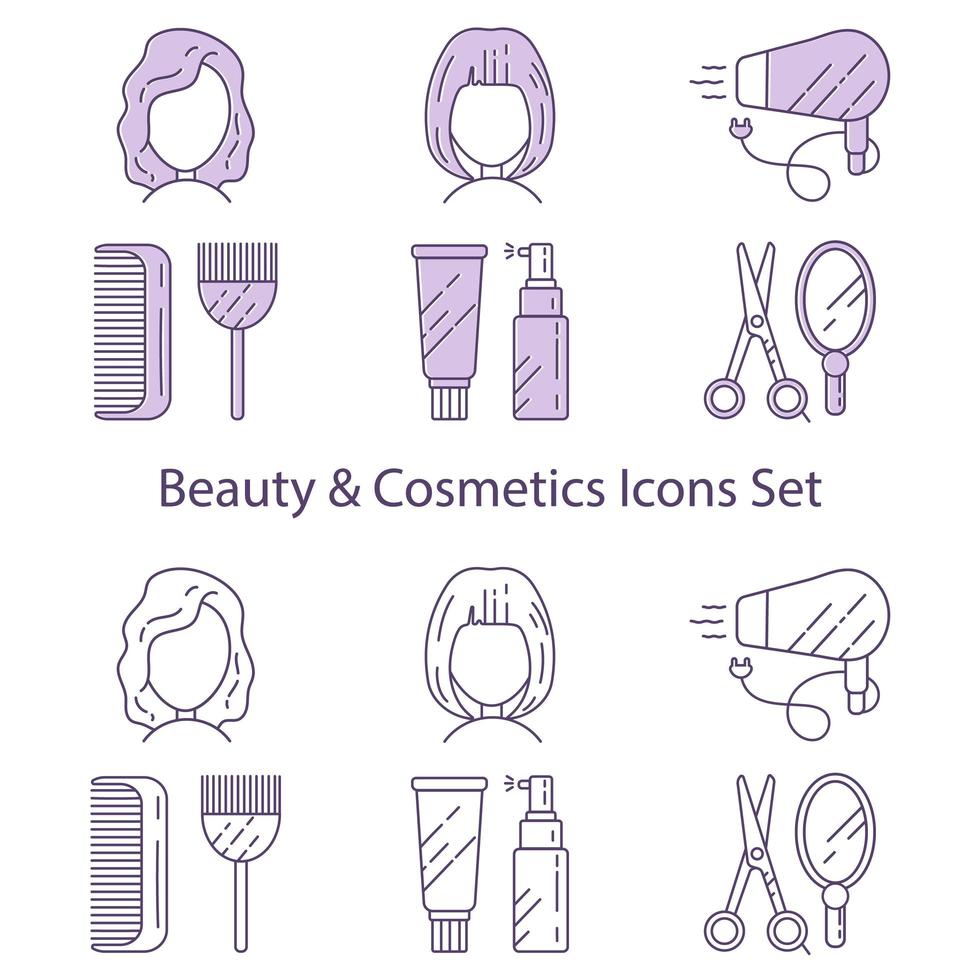 Reihe von Symbolen für Schönheit und Kosmetik, die unter dem Einfluss eines Schönheitssalons erstellt wurden. geeignet für Print, Web, Symbole, Anwendungen, Infografiken. vektor