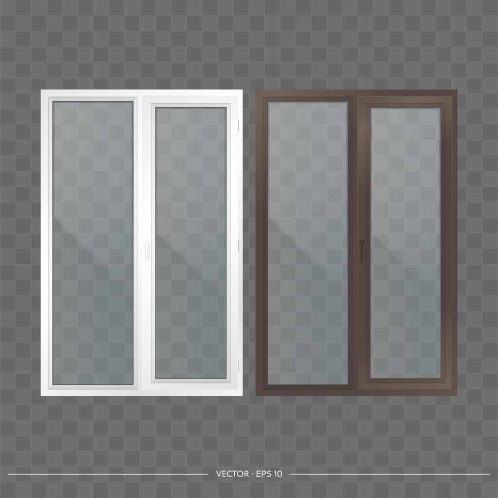 Satz Metall-Kunststoff-Fenster mit transparenten Gläsern. moderne fenster in einem realistischen stil. Vektor. vektor