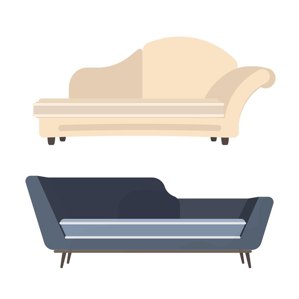 Reihe von Sofas isoliert auf weißem Hintergrund. Element für die Innenarchitektur. Vektor-Illustration. vektor