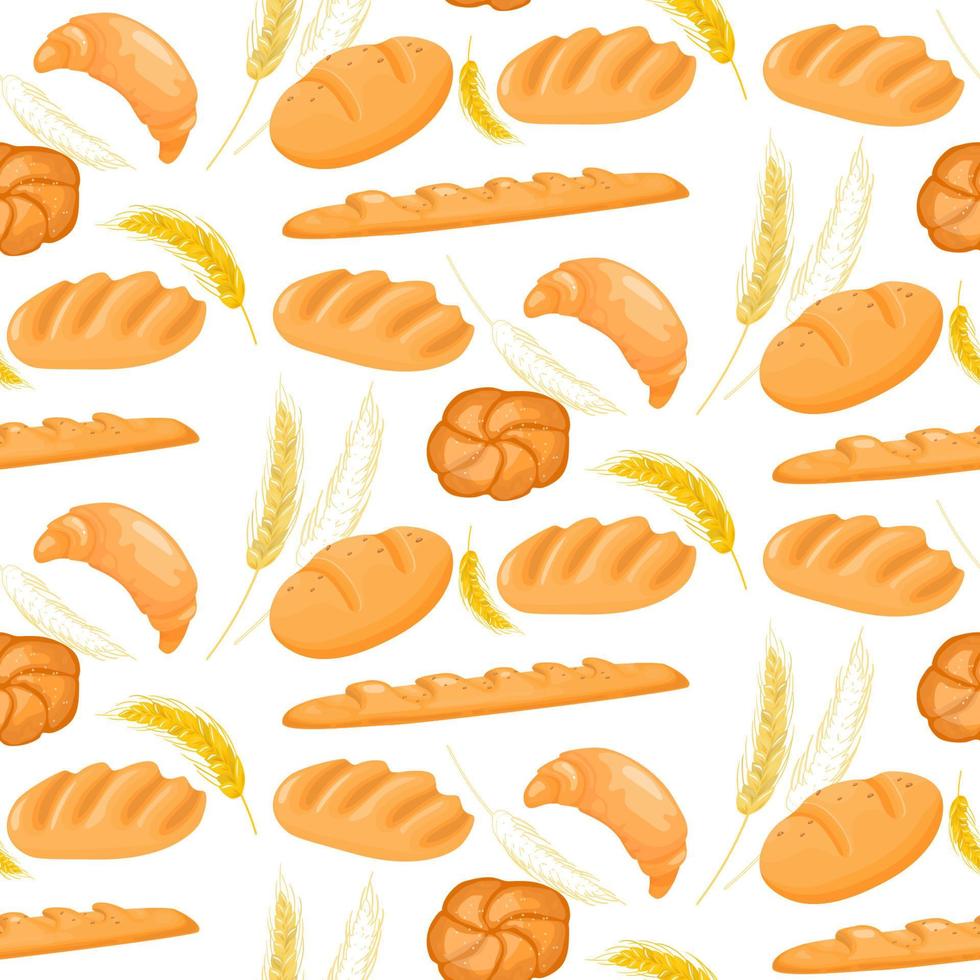sömlösa mönster av bröd och bageriprodukter. bageri bakgrund. vektor illustration.
