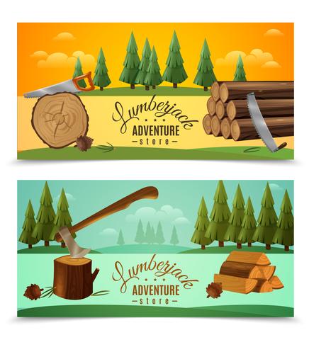 Lumberjack Woodcutter Horisontell Banners Set vektor