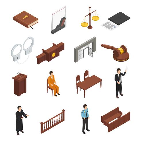 Gesetzesgerechtigkeit isometric Icons Set vektor