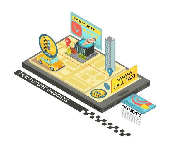 Ring Taxi Med Gadget Isometric Design vektor