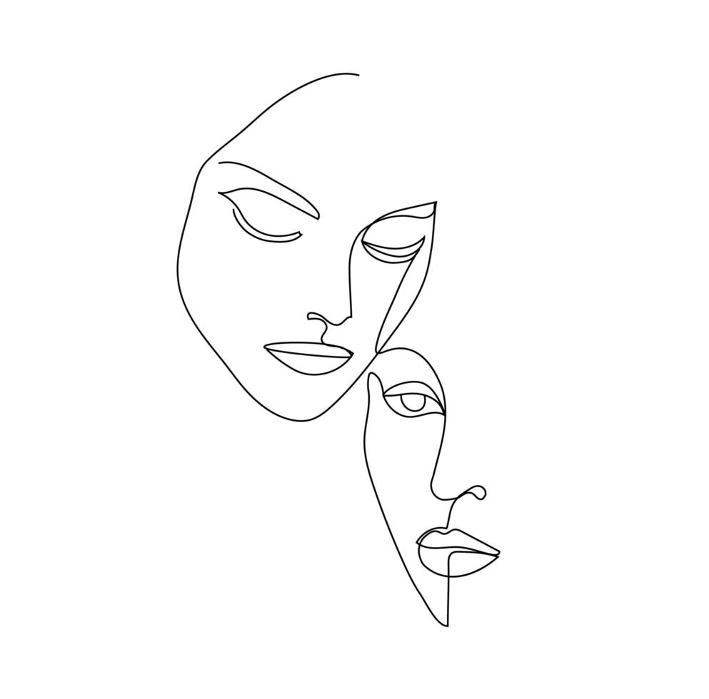 Vektor lineare Gesichter Kunst, Frauenporträt. durchgehende Linie, Mode-Schönheitskonzept, minimalistische Illustration der Frau, Monoline. Kunstplakat