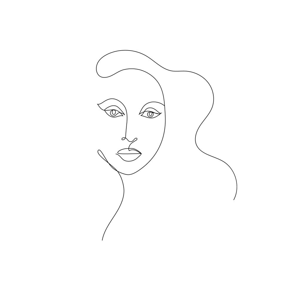 vektor handritad linjär konst, kvinnans ansikte, kontinuerlig linje, modekoncept, feminin skönhet minimalistisk. tryck, illustration för t-shirt, design, logotyp för kosmetika
