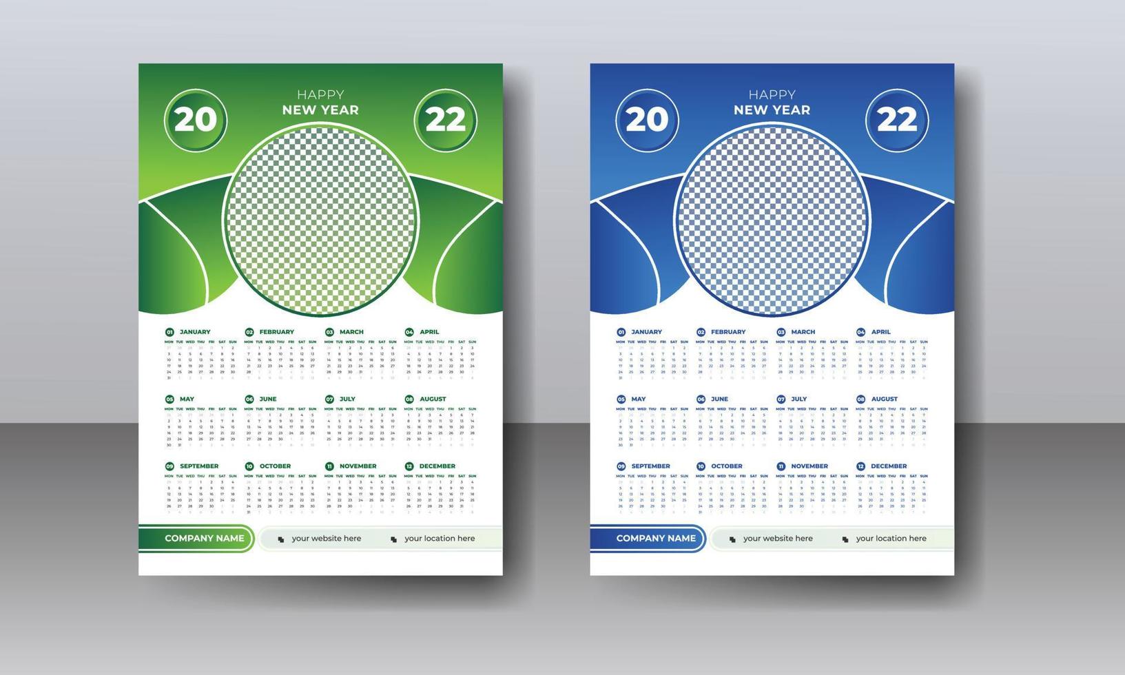 gott nytt år färgglad utskrivbar modern 2022 kalenderdesignmall vektor