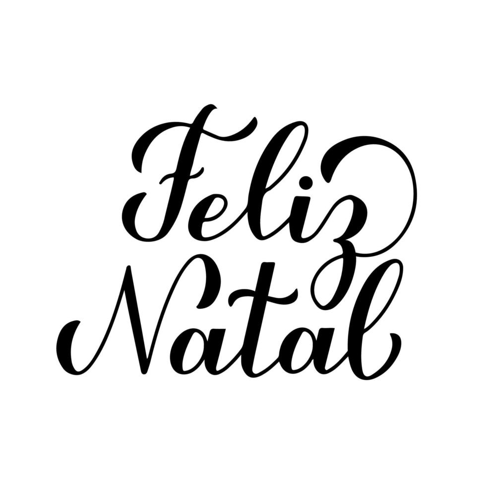 feliz natal kalligrafi hand bokstäver isolerade på vitt. god jul typografi affisch på portugisiska. lätt att redigera vektormall för gratulationskort, banderoll, flygblad, klistermärke, etc. vektor