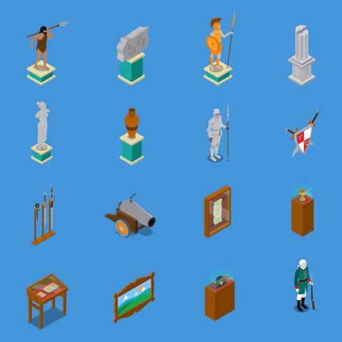 Museum Isometric Ikoner Set vektor