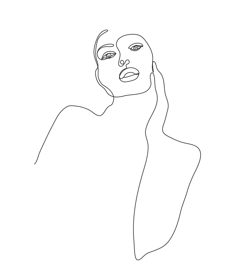 Vektor minimalistische lineare Frau Illustration, abstrakte durchgehende Strichzeichnung Gesicht. moderne einzeilige kunst, weibliches porträt. Verwenden Sie für soziales Netz, Poster, Wandkunst, Einkaufstasche, T-Shirt-Druck, Aufkleber