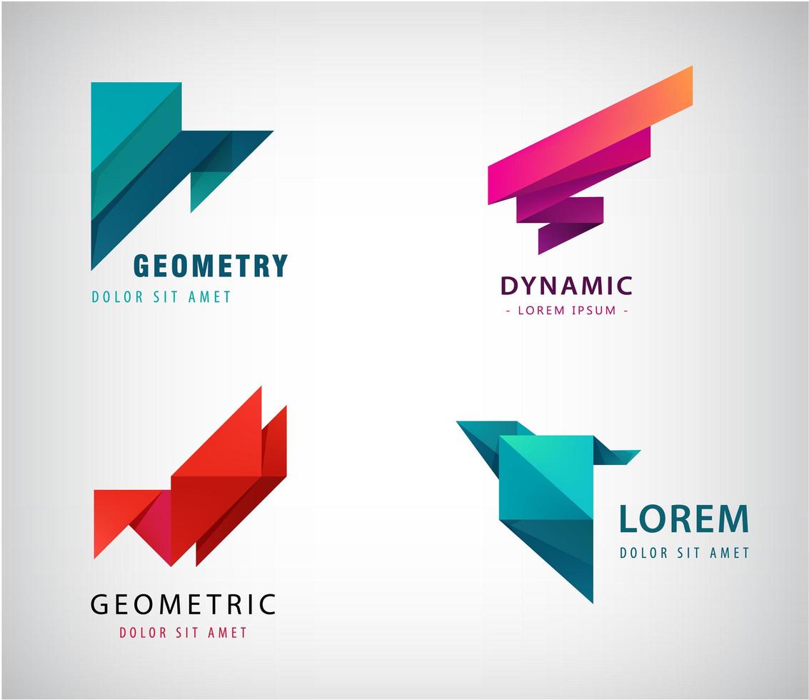 vektor set abstrakta origami logotyper, trianglar moderna 3d-former, ikon isolerade.