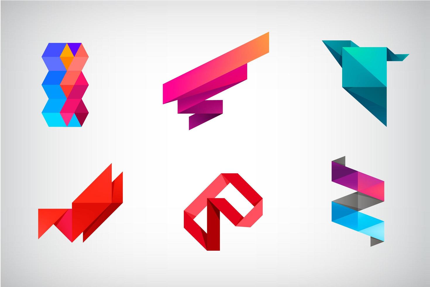 vektor uppsättning abstrakt logotyp designmallar. 3D geometriska, origami kreativa former, logotyper, skyltar