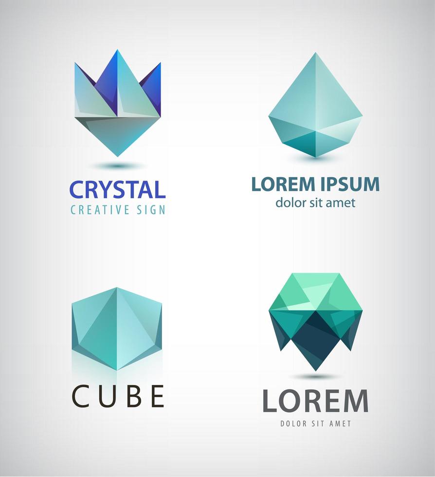 vektor uppsättning av kristall facetterad abstrakt logotyp