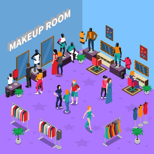 Makeup Room Med Mannequins Isometric Illustration vektor