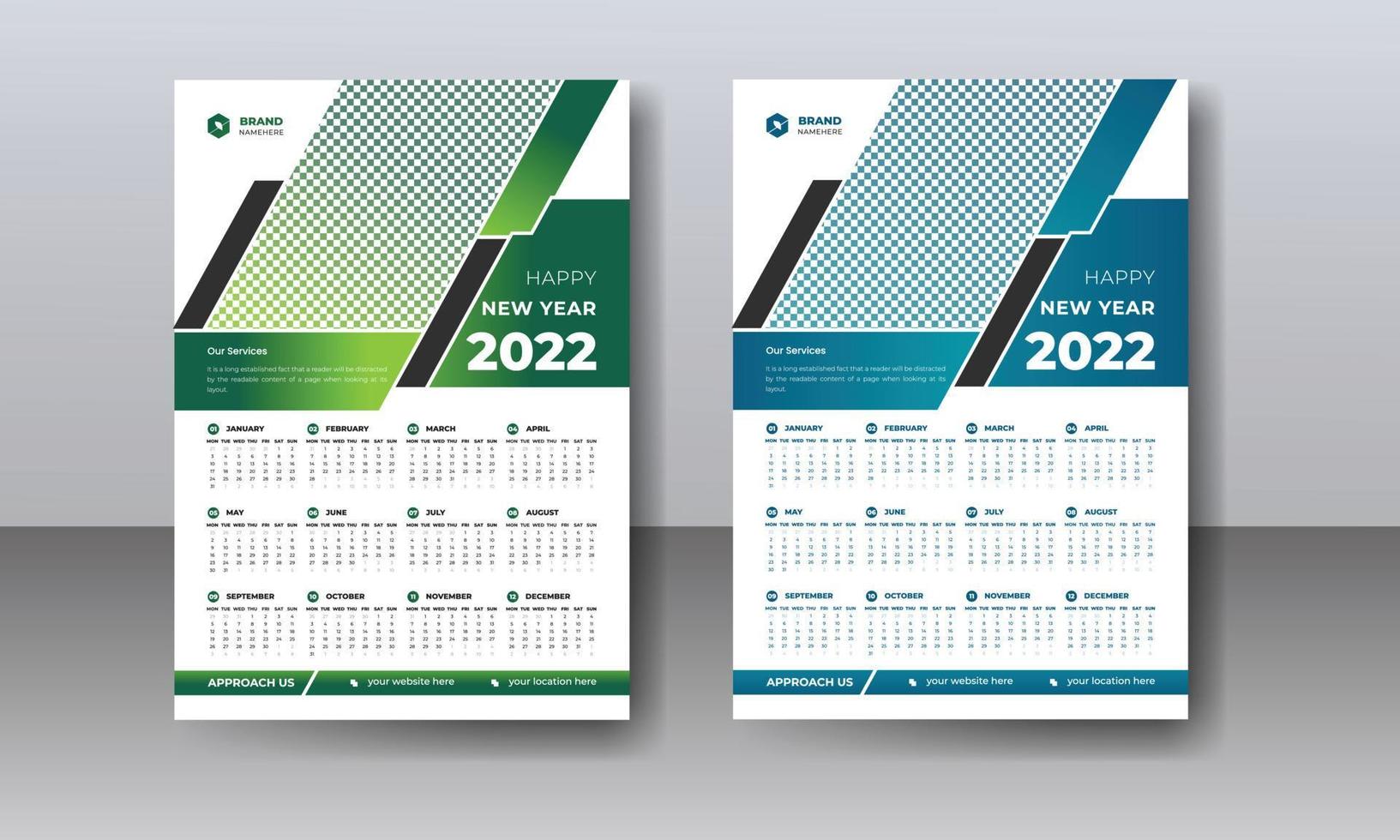 Frohes neues Jahr bunt bedruckbare moderne 2022 Kalender-Design-Vorlage vektor